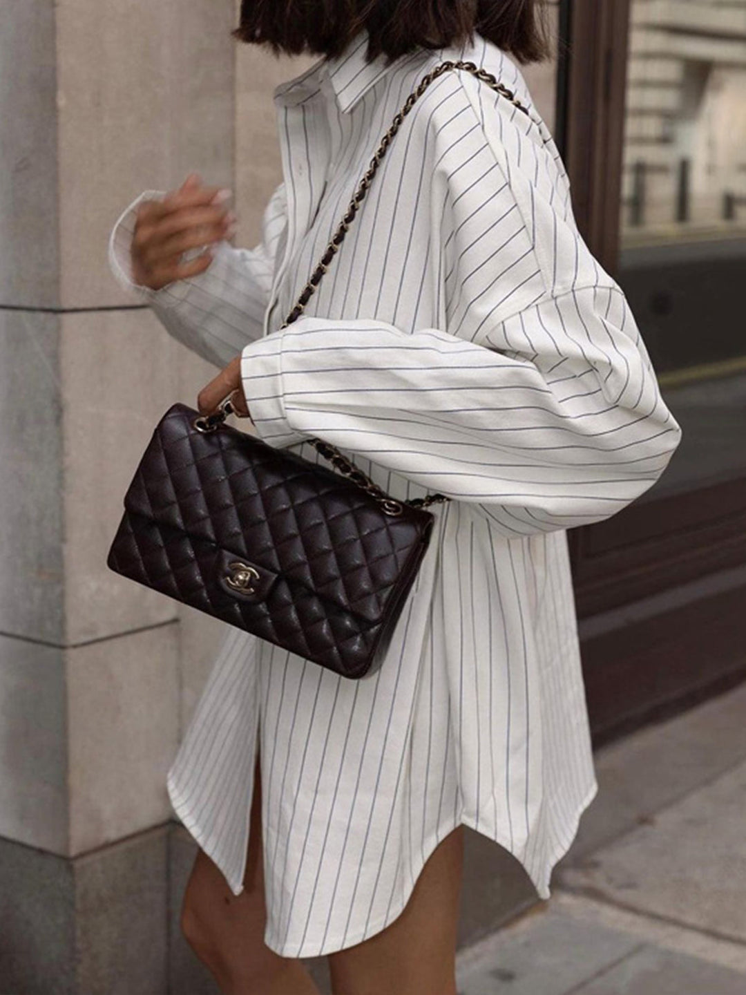 ZUZANNA | Oversize Koszula w Paski z Kieszeniami