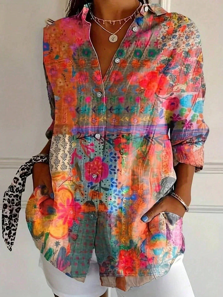 Mina Elegant Long Sleeve With Colorful Pattern Shirt